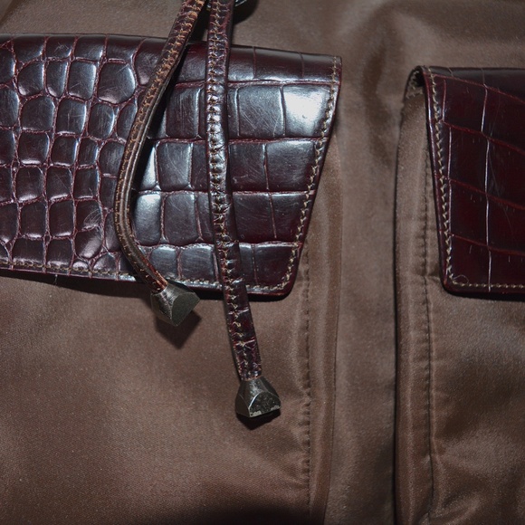 Gianni Versace Medusa Backpack Brown Nylon Leather Trim